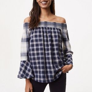 Ann Taylor Loft Shimmer Plaid Off The Shoulder Top